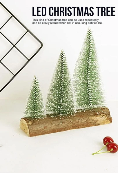 3 Lü Set Nevada Mini Çam Ağaçları Meşe Kütük Üzerinde Yılbaşı Hediyesi  16-12-10  cm - 5