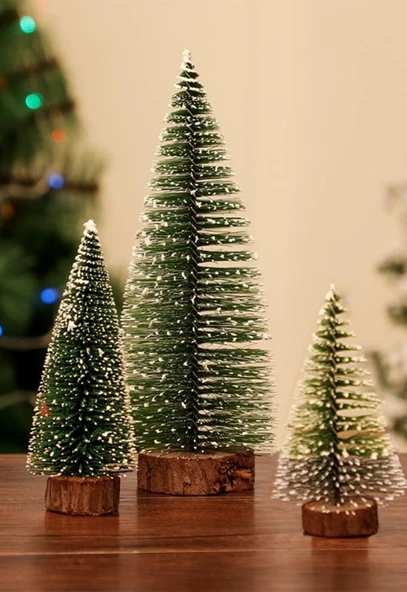 3 Lü Set Nevada Mini Çam Ağacı Uçlarına Kar Yağmış Karlı Yılbaşı Hediyesi 15 - 12 - 8 cm - 7