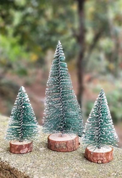 3 Lü Set Nevada Mini Çam Ağacı Uçlarına Kar Yağmış Karlı Yılbaşı Hediyesi  15 - 12 - 8  cm - 3