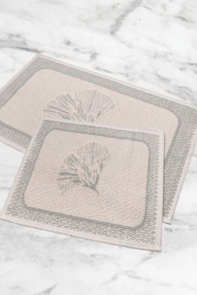 Naturel Pamuklu Kilim Yıkanabilir Banyo Paspası 2'li Klozet Takımı 60x100-50x60cm Çiçekli - 4