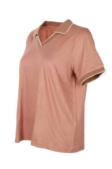 Vedi Büyük Beden Polo Yaka Sim Detaylı Kadın T-Shirt - 5