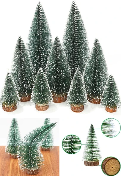 9 Adet Nevada Mini Çam Ağacı Uçlarına Kar Yağmış Karlı Yılbaşı Hediyesi  15-12-8  cm - 2