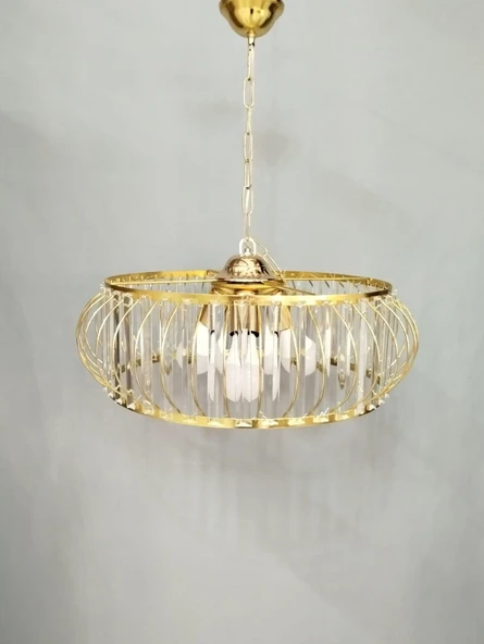 Şık Metal Camlı Büyük Boy Avize GOLD