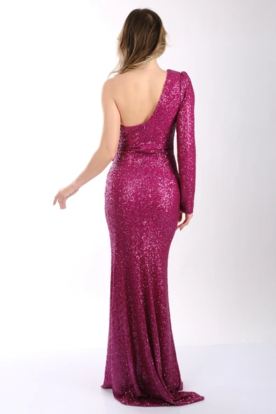 Explosion Tek Omuz Maxi Pullu Abiye Elbise - Özel Günler İçin - 6