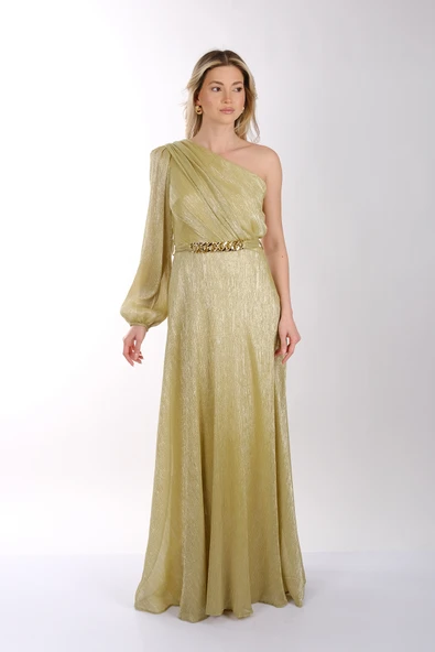 Explosion Tek Omuz Maxi Metalik Elbise - Şıklığı ve konforu bir arada!