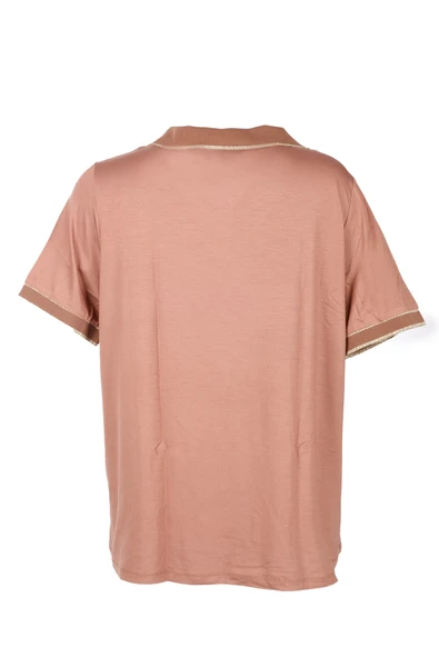 Vedi Büyük Beden Polo Yaka Sim Detaylı Kadın T-Shirt - 7