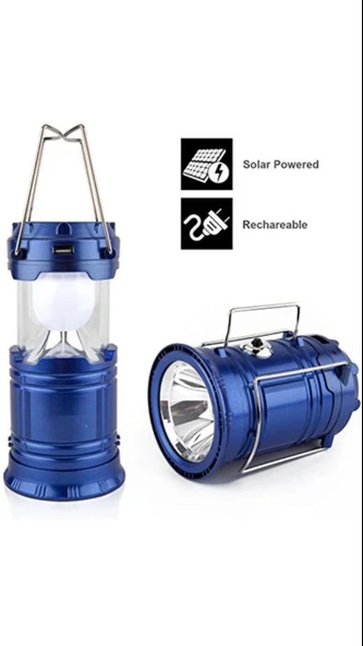 Kamp Lambası Solar Kamp Çadır Feneri Led Şarjlı Usb Girişli Işıldak Siyah - 3