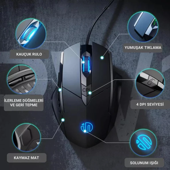 Polham Süper Sessiz 1.5 Metre Kablolu 7200 DPİ Ergonomik Oyuncu Mouse, Gecikmesiz Universal Süoer Mouse - 3