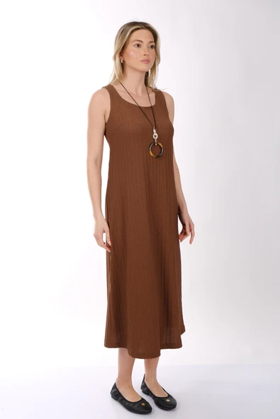 Ysatis Minimalist Kolsuz Midi Elbise - Rahat & Şık - 10