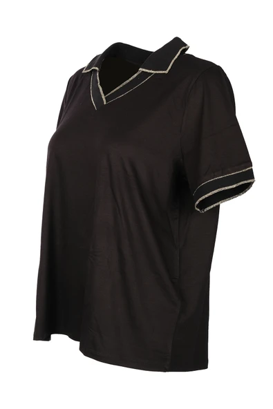 Vedi Büyük Beden Polo Yaka Sim Detaylı Kadın T-Shirt - 8
