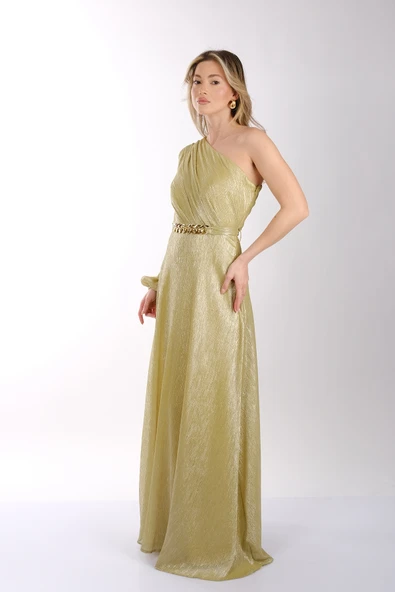 Explosion Tek Omuz Maxi Metalik Elbise - Şıklığı ve konforu bir arada! - 7