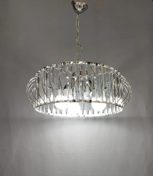 Şık Metal Camlı Büyük Boy Avize KROM - 4