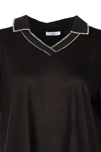 Vedi Büyük Beden Polo Yaka Sim Detaylı Kadın T-Shirt