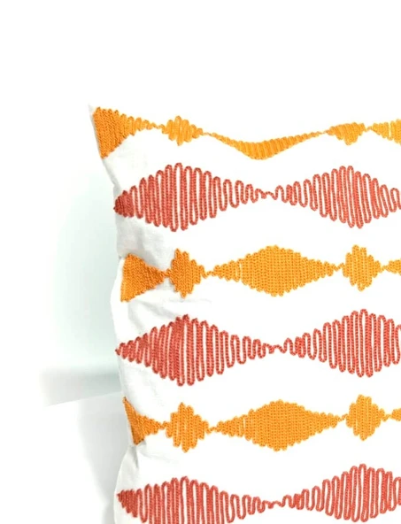 Geleneksel Motif Ham Kumaş Punç Nakışlı Kırlent Kılıfı 2'li Set - 2