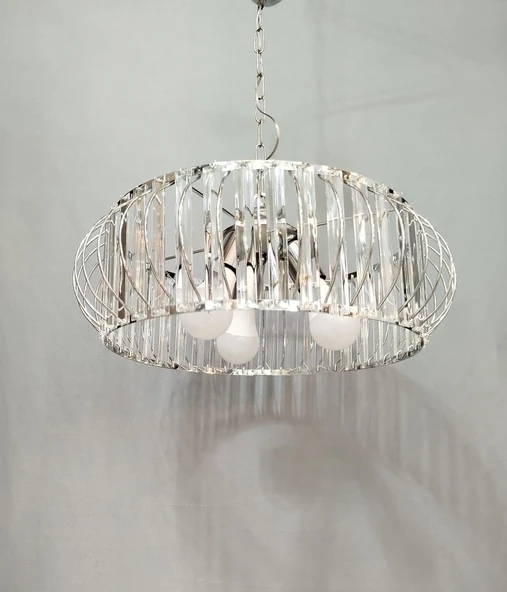 Şık Metal Camlı Büyük Boy Avize KROM - 3