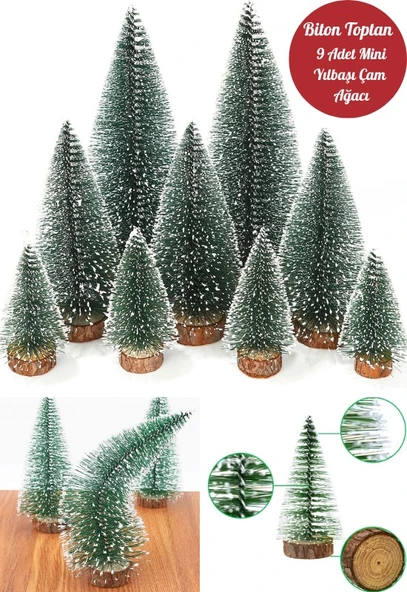 9 Adet Nevada Mini Çam Ağacı Uçlarına Kar Yağmış Karlı Yılbaşı Hediyesi  15-12-8  cm
