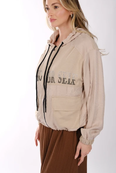 Ysatis Oversize Kapüşonlu Minimalist Kadın Ceket - Günlük Kullanım - 7