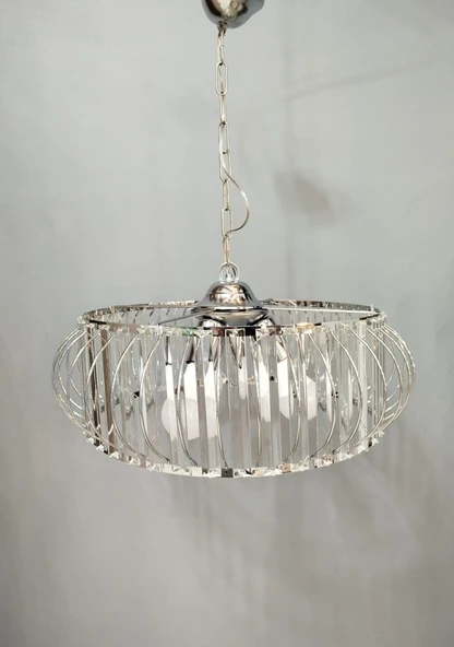 Şık Metal Camlı Büyük Boy Avize KROM