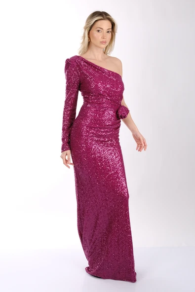 Explosion Tek Omuz Maxi Pullu Abiye Elbise - Özel Günler İçin - 4