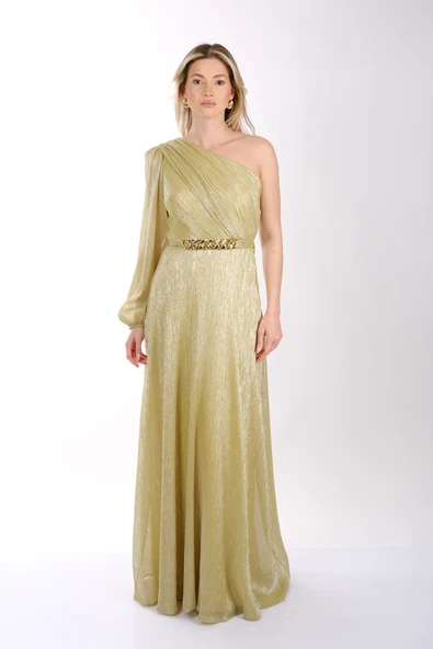 Explosion Tek Omuz Maxi Metalik Elbise - Şıklığı ve konforu bir arada! - 2