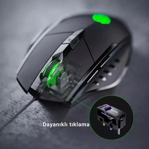 Polham Süper Sessiz 1.5 Metre Kablolu 7200 DPİ Ergonomik Oyuncu Mouse, Gecikmesiz Universal Süoer Mouse - 5