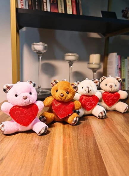 4 Adet Mini Lüx Ayıcık Kalpli Love Yazılı Hediyelik Ayıcık 11 cm x 9 cm - 6