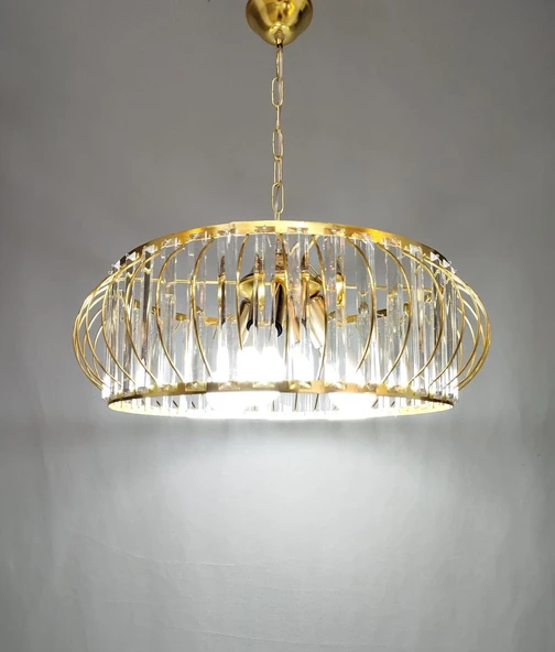 Şık Metal Camlı Büyük Boy Avize GOLD - 2