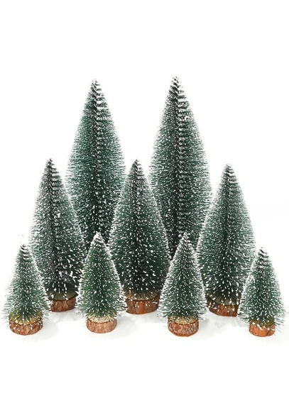 9 Adet Nevada Mini Çam Ağacı Uçlarına Kar Yağmış Karlı Yılbaşı Hediyesi  15-12-8  cm - 6