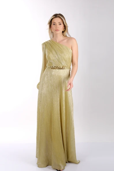 Explosion Tek Omuz Maxi Metalik Elbise - Şıklığı ve konforu bir arada! - 4