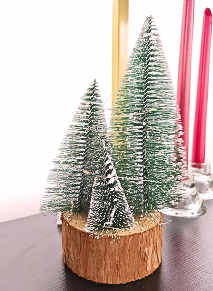 Büyük Boy Led Işıklı Nevada Çam Ağaçları 4 lü Set Büyük Meşe Kütüklü Led Işıklı 22 Cm Boy - 4
