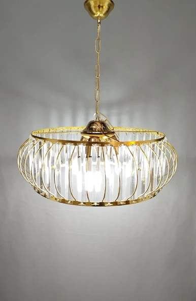 Şık Metal Camlı Büyük Boy Avize GOLD - 4