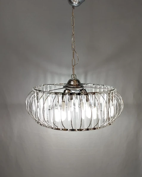 Şık Metal Camlı Büyük Boy Avize KROM - 2