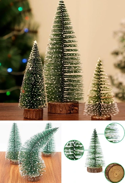 9 Adet Nevada Mini Çam Ağacı Uçlarına Kar Yağmış Karlı Yılbaşı Hediyesi  15-12-8  cm - 5