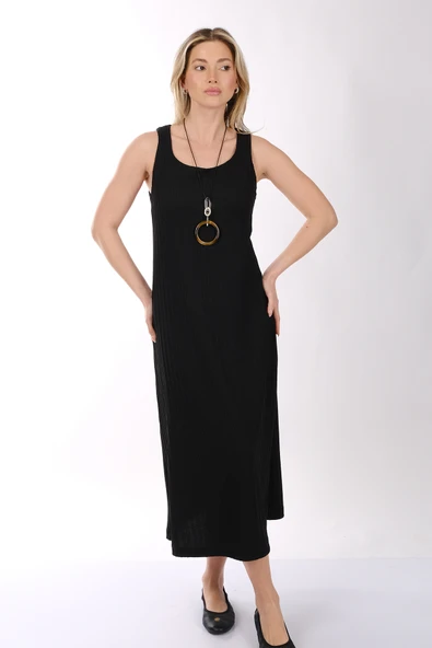 Ysatis Minimalist Kolsuz Midi Elbise - Rahat & Şık - 7