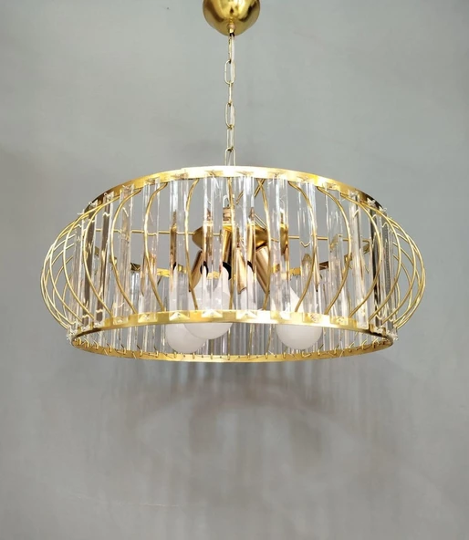 Şık Metal Camlı Büyük Boy Avize GOLD - 3