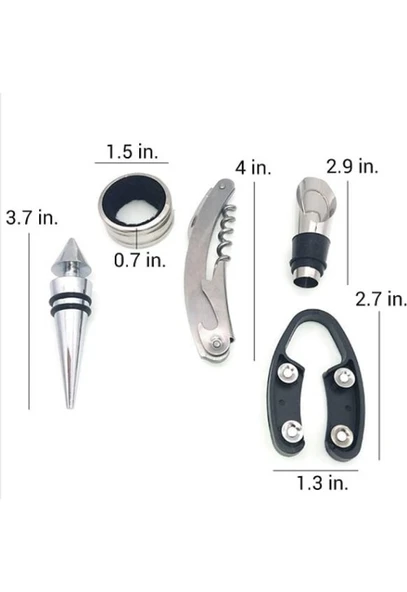 5 Parça Çelik Şişe Açacağı Seti Dekoratif Kılıf ile Şık Hediye Seti , Wine Opener Gift Set - 4