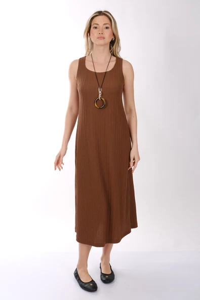 Ysatis Minimalist Kolsuz Midi Elbise - Rahat & Şık - 3