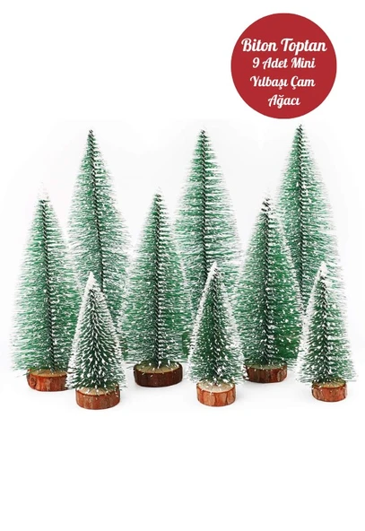 9 Adet Nevada Mini Çam Ağacı Uçlarına Kar Yağmış Karlı Yılbaşı Hediyesi  15-12-8  cm - 3