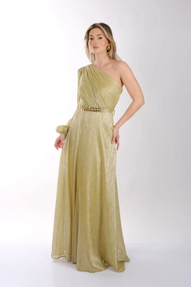 Explosion Tek Omuz Maxi Metalik Elbise - Şıklığı ve konforu bir arada! - 3