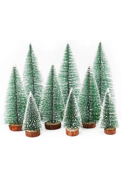 9 Adet Nevada Mini Çam Ağacı Uçlarına Kar Yağmış Karlı Yılbaşı Hediyesi  15-12-8  cm - 4