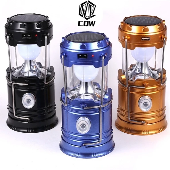 Kamp Lambası Solar Kamp Çadır Feneri Led Şarjlı Usb Girişli Işıldak Lacivert - 5