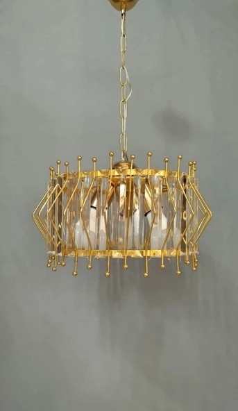 Metal Taşlı Büyük Boy Avize GOLD