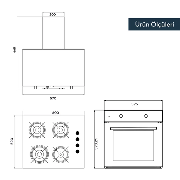 Kumtel Home Basic Beyaz Cam Ankastre Set - 6