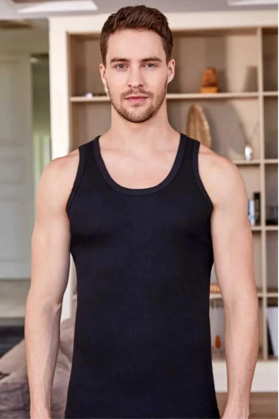 BERRAK 4004 ERKEK RİBANA ASKILI ATLET 3 ADET  XL SİYAH - Resim 2