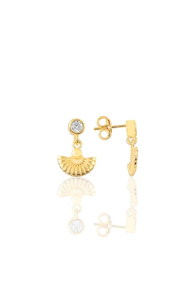 Gümüş altın yaldızlı zirkon taşlı meltem midye küpe SGTL12618GOLD