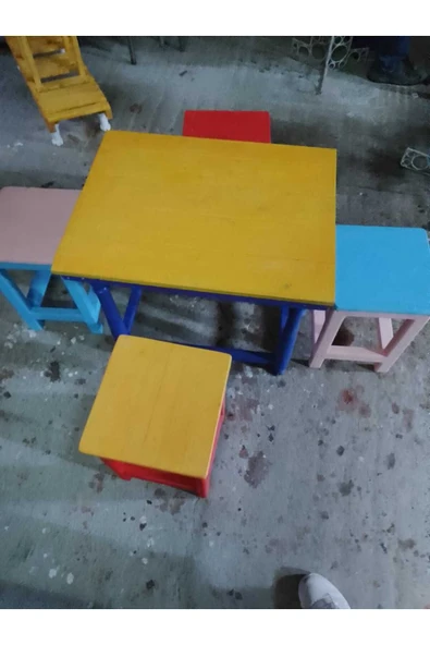 GÜLEN MARKET Masa ve tabure takımı Ahşap El yapımı - 4