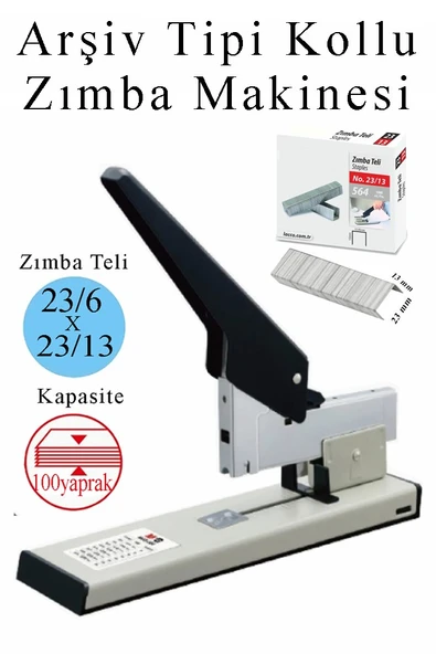 Büyük Boy Zımba Makinesi 1 Adet Arşiv Tipi Zımba Makinası 100 Yaprak Kapasiteli Zımba Teli Hediyeli Kollu Zımba Makinası