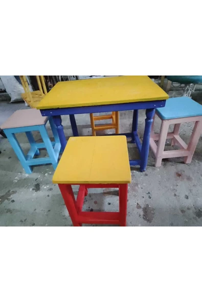 GÜLEN MARKET Masa ve tabure takımı Ahşap El yapımı - 4