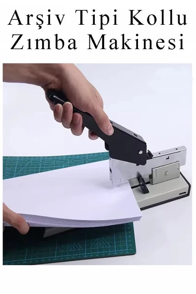 Büyük Boy Zımba Makinesi 1 Adet Arşiv Tipi Zımba Makinası 100 Yaprak Kapasiteli Zımba Teli Hediyeli Kollu Zımba Makinası - 4