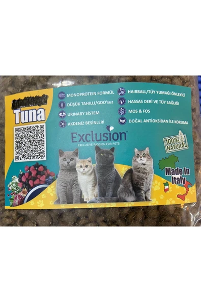 Exclusion Ton Balıklı Düşük Tahıllı Yetişkin Kedi Maması 1kg (Made in İTALY)
